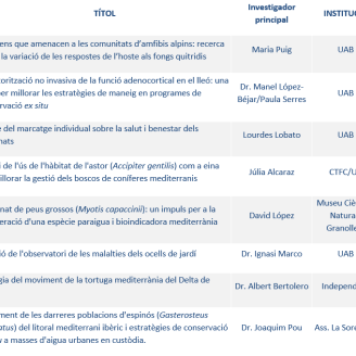 Taula de investigdors i estudis beneficiats