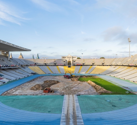 View of the works to adapt the Olympic Stadium to the needs of FC Barcelona