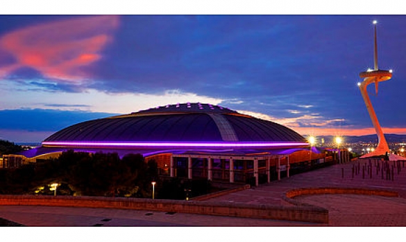 El Palau Sant Jordi il·luminat de lila 
