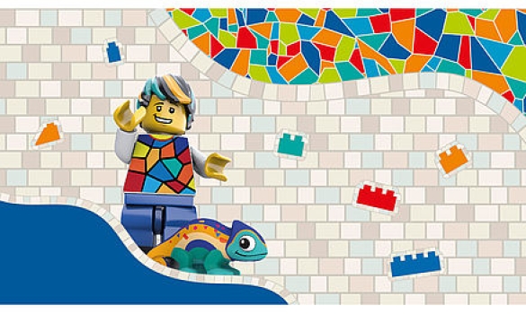 Imatge d'animació del Park Güell construïda a partir de peces LEGO
