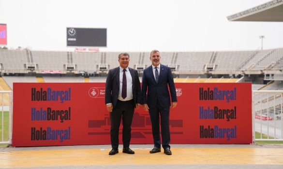Jaume Collboni i Joan Laporta a l'Estadi Olímpic