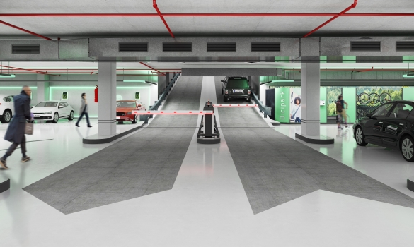 Rendering of the interior of the new Parking B:SM Ciutadella del Coneixement