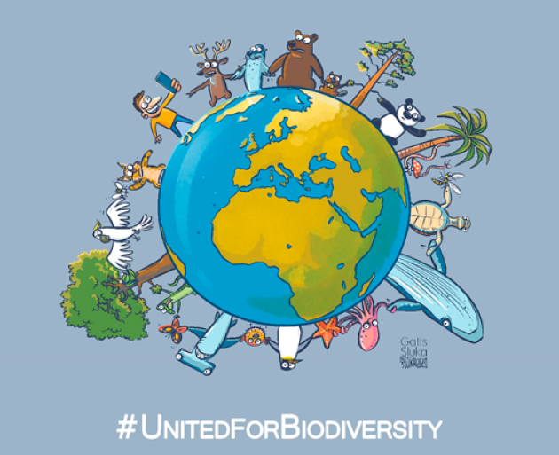 Il.lustració de la terra amb diferents espècies animals i vegetació